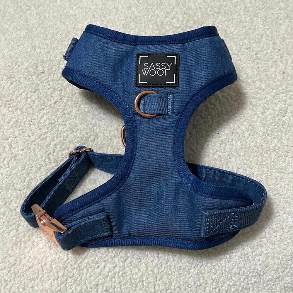 Denim Sassy Woof Dog Harness | XS | Worn once